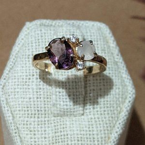 Amethyst & Rose Quartz, 14k Gold Plated Ring